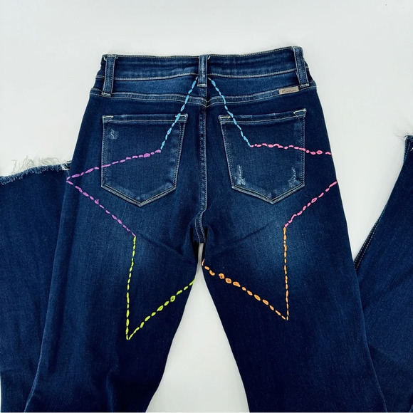 KanCan High Rise Dark Wash Star Back Bootcut Flare Jeans - Picture 1 of 4